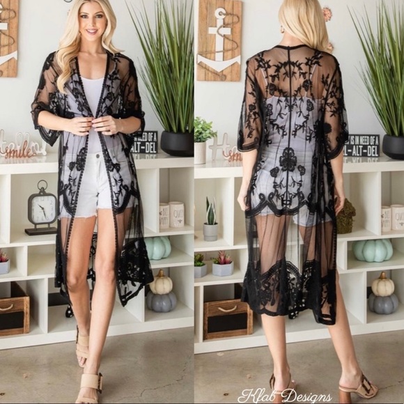 KFab Designs Tops - New! Clearance 🔥Stunning Lace Tie Front Black Kimono Quality